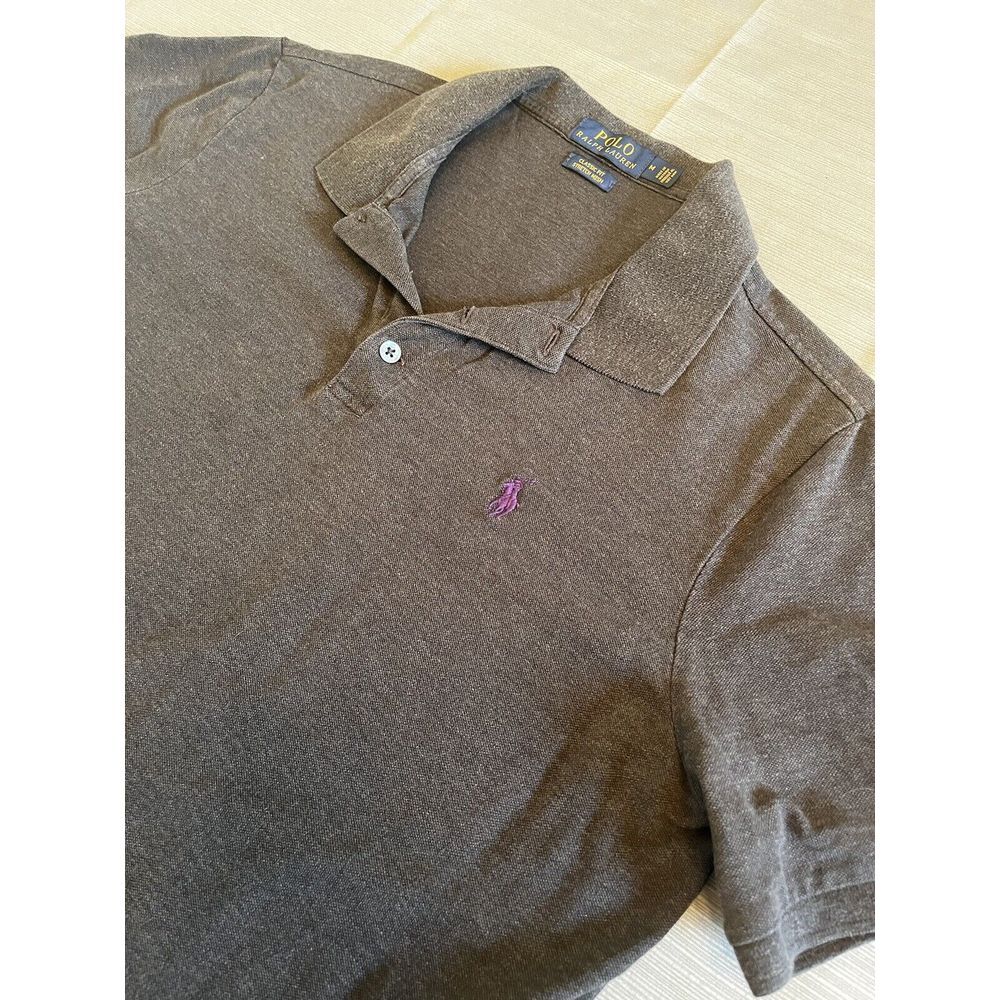 Polo Ralph Lauren‎ Men's Medium Dark Gray Purple Pony Short Sleeve Golf Shirt